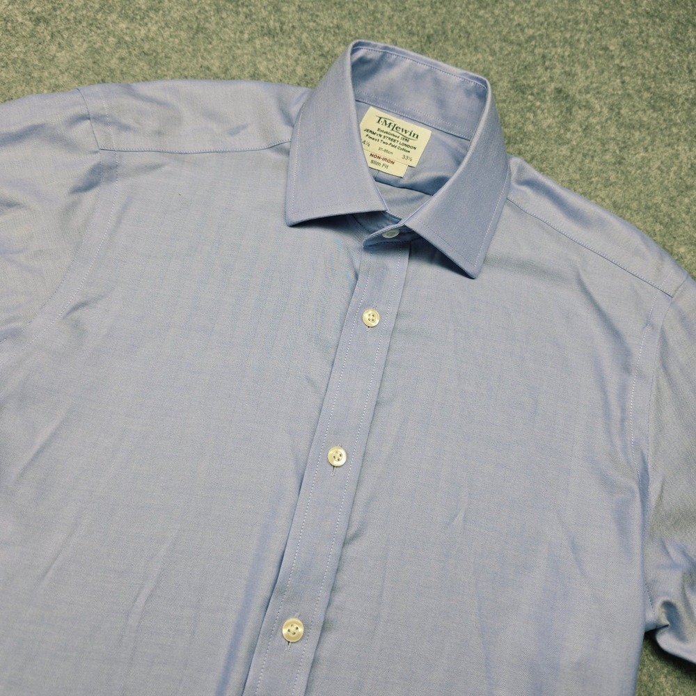 TM Lewin Men 14.5 33.5 Slim Fit Non-Iron Herringbone Dress Shirt French Cuff